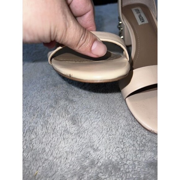 STEVE MADDEN Indie Blush Leather Open Toe Ankle Jeweled Heel Strap Shoes - Picture 9 of 13